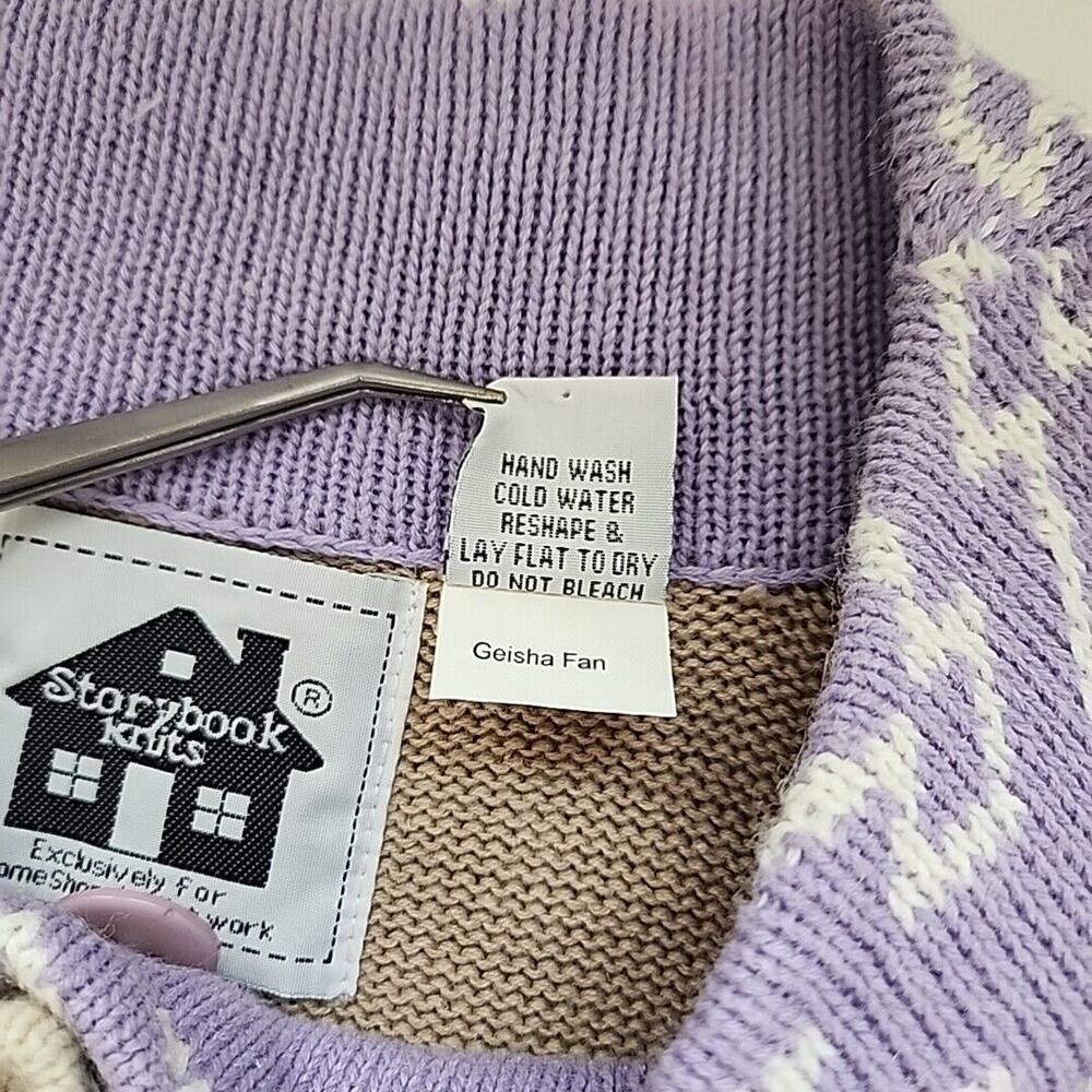 Storybook Knits M Asian Inspired Cardigan Purple Tan Geisha Fan Grandmacore - Picture 4 of 12